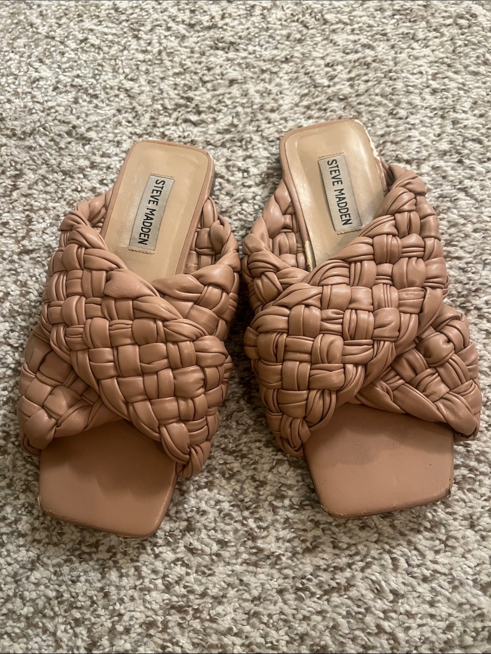 Steve Madden Woven Cross-Band Slip-On Sandals - Tan